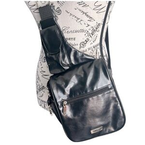 90s Vintage Roots Black Leather Crossbody Sling Bag – Utility Messenger Style